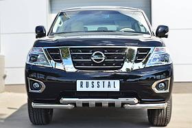 Защита переднего бампера d76 (дуга) d76х2 (дуга) клыки Nissan Patrol (2014-2020) № PATZ-001728