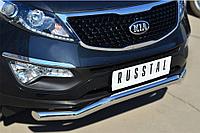 Защита переднего бампера d63 (волна) c декор надписью Kia Sportage (2013-2015) № KSGZ-001665