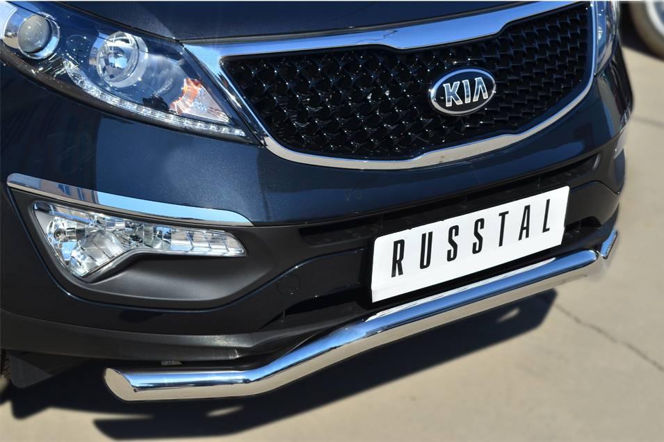 Защита переднего бампера d63 (волна) c декор надписью Kia Sportage (2013-2015) № KSGZ-001665 - фото 1 - id-p123228744