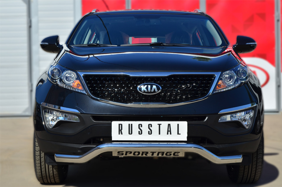 Защита переднего бампера d63 (волна) c декор надписью Kia Sportage (2013-2015) № KSGZ-001665 - фото 2 - id-p123228744