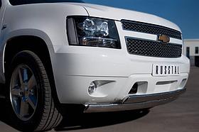 Защита переднего бампера d75x42х75x42 овалы Chevrolet Tahoe (2012-2014) № CTHZ-000929