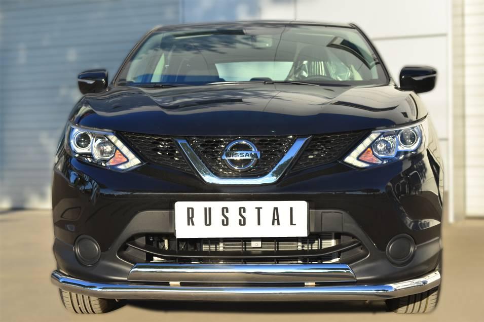 Защита переднего бампера d63 (секции) d75x42 (дуга) Nissan Qashqai (2014-2020) № NQQZ-001783