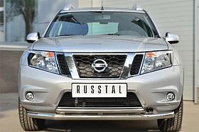 Защита переднего бампера d63 (секции) d42 (дуга) декор-паз Nissan Terrano (2014-2020) № NTRZ-001781