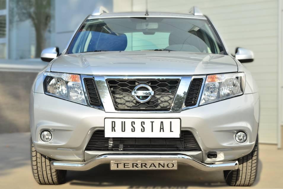 Защита переднего бампера d63 (волна) с декор надписью Nissan Terrano (2014-2020) № NTRZ-001783