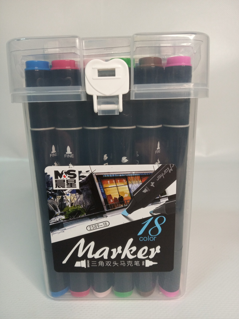 Набор маркеров двухсторонних для скетчинга 18 цветов (2 пера) - фото 1 - id-p123256408