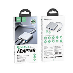 Type-C - Xaб-конвертер Hoco HB14 Type-C на USB3.0+HDMI+Type-C цвет: серебристый