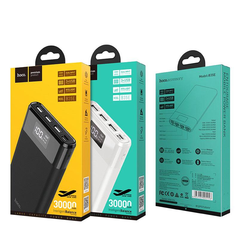 Внешний аккумулятор Hoco B35E 30000mAh(3usb порта) цвет: черный