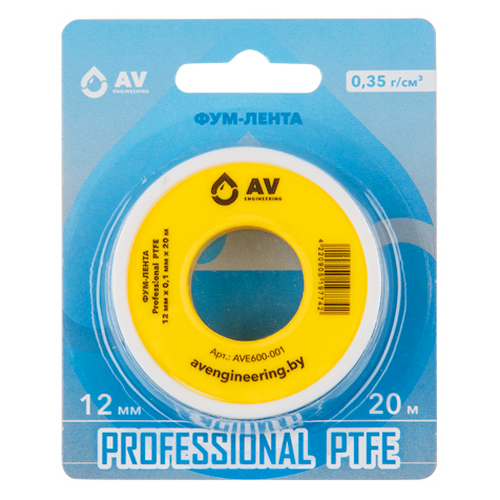 Фум-лента AV Engineering Professional PTFE 12x0,1 мм, 20 м - фото 1 - id-p123411362