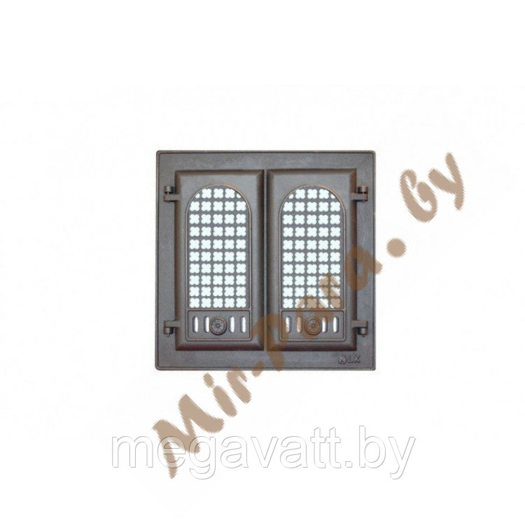 302 LK Дверца каминная 2-х створчатая с решеткой (410х410)