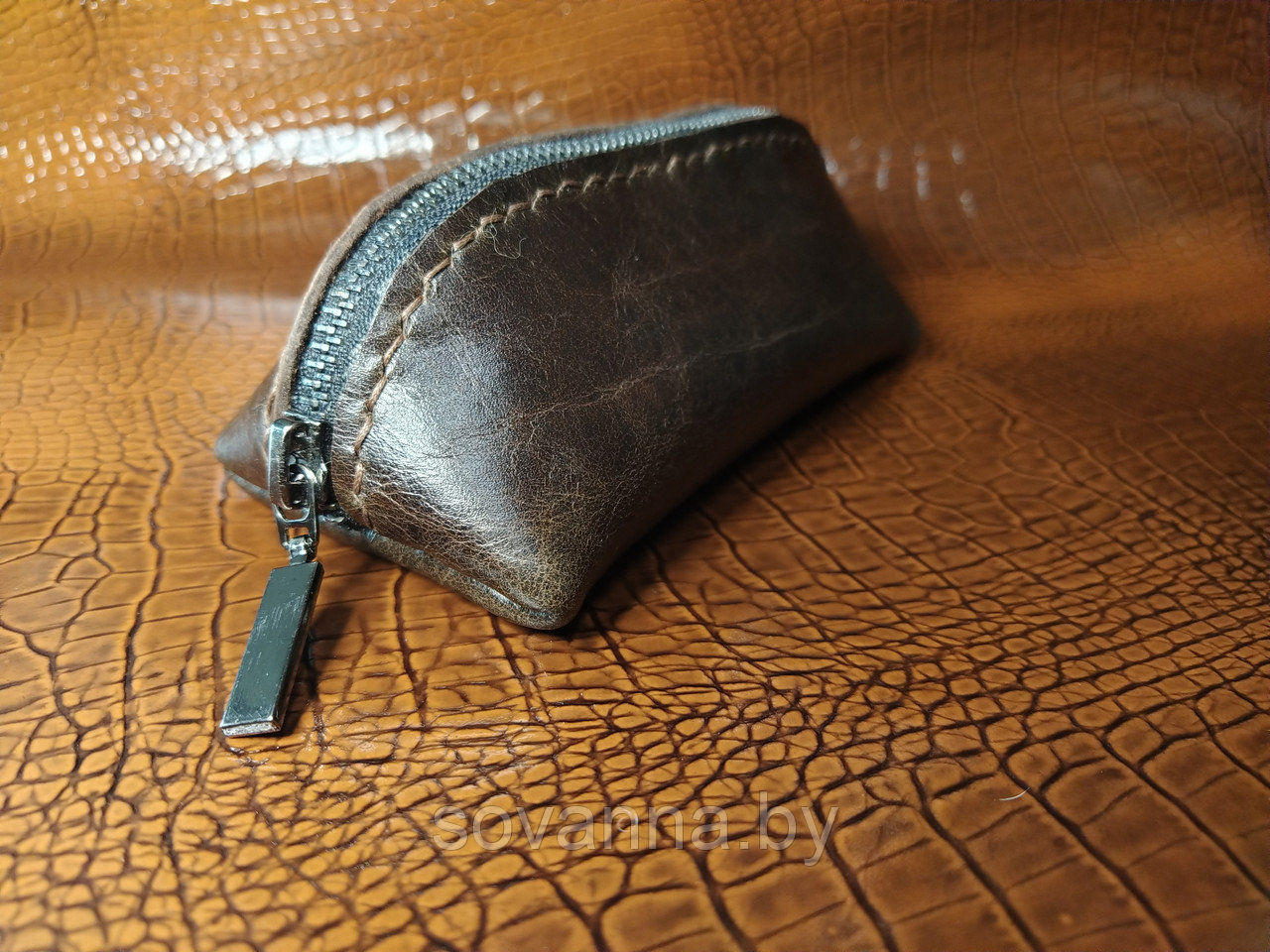 Пенал кожаный на молнии Sovanna шоколад арт Р01020 - фото 1 - id-p123460252
