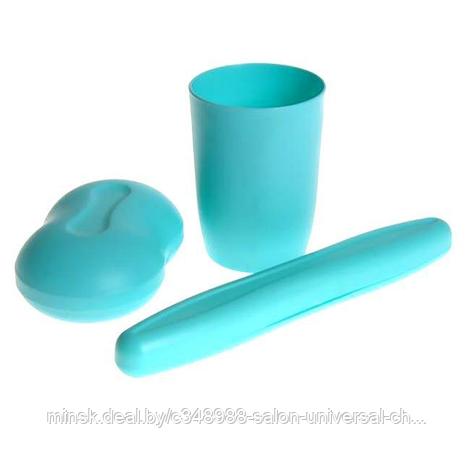 НАБОР пластмассовый "Дорожный" 3 пр. : мыльница 12*7, 5 см, футляр для зубной щетки 20, 5 см, стакан 9, 5*7*7, фото 2