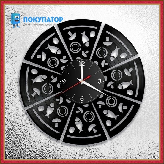 Оригинальные часы из виниловых пластинок "Пицца". ПОД ЗАКАЗ 1-3 дня