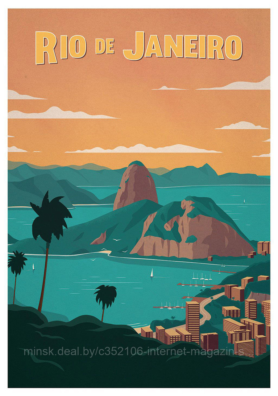 Ретро постер (плакат) "Рио" на стену для интерьера. Любые размеры