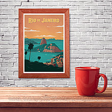 Ретро постер (плакат) "Рио" на стену для интерьера. Любые размеры В деревянной рамке (цвет орех)