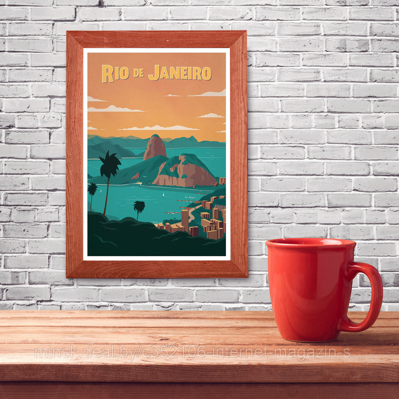 Ретро постер (плакат) "Рио" на стену для интерьера. Любые размеры В деревянной рамке (цвет орех) - фото 1 - id-p123496809