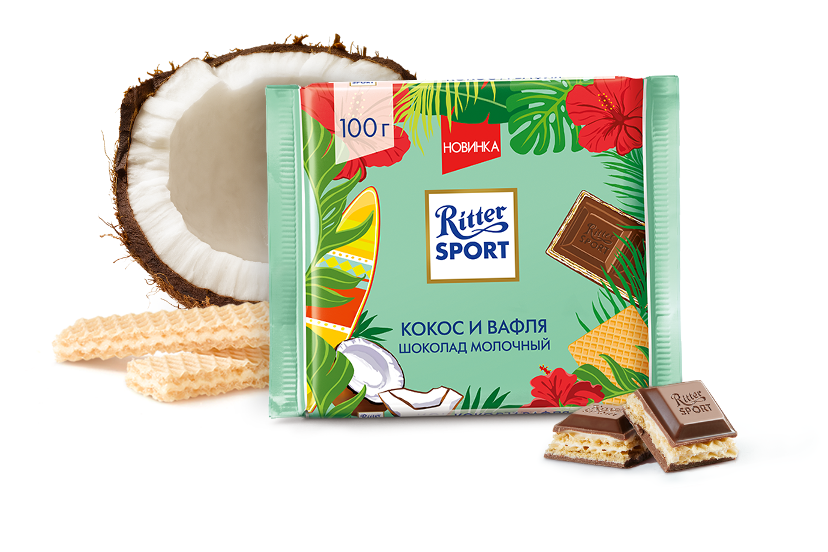 Шоколад RITTER SPORT Кокос и вафля, 100г. - фото 1 - id-p123590785