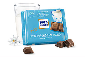 Шоколад RITTER SPORT Альпийское молоко, 100г.
