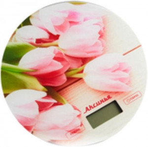 КС-6503 "Розовые тюльпаны": 5 кг, стекло Весы кухонные АКСИНЬЯ - фото 1 - id-p123614299