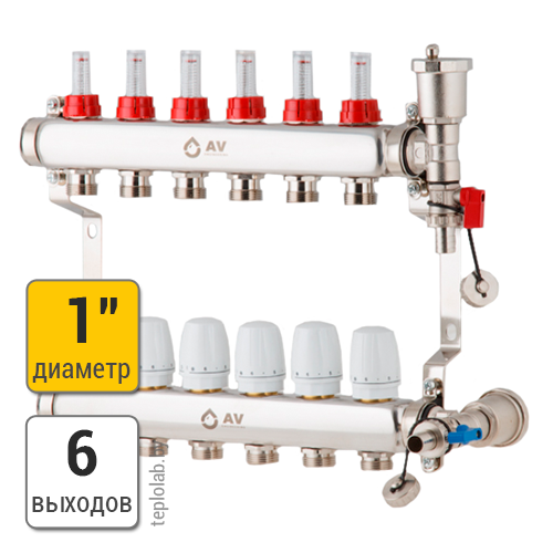 Распределительный коллектор AV Engineering из нерж.стали, 6 выходов - фото 1 - id-p123640589