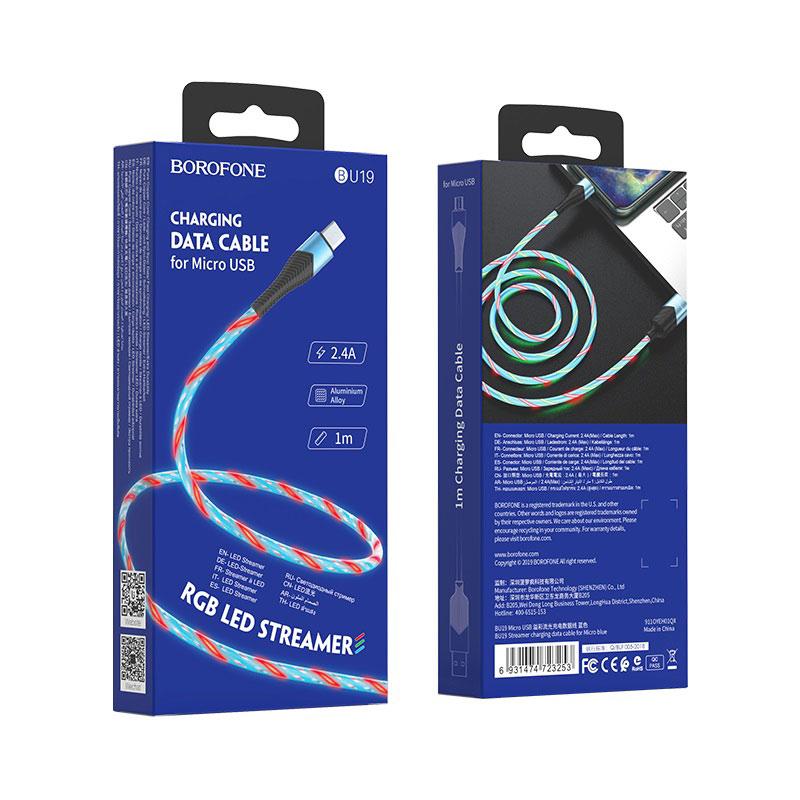 Дата-кабель BOROFONE BU19 Streamer charging data cable for Micro (blue )