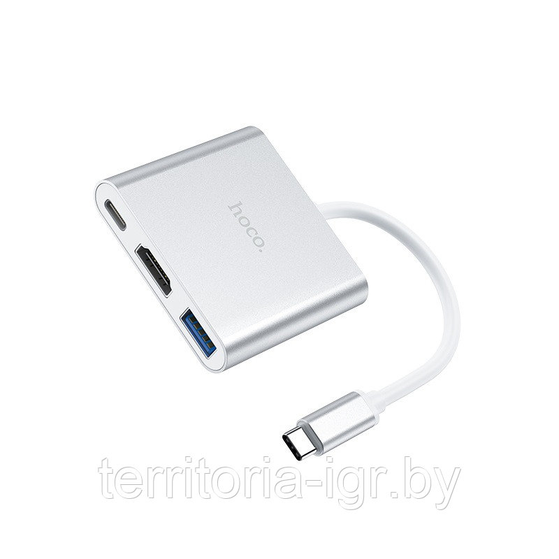 Xaб-конвертер Type-C на USB3.0+HDMI+Type-C HB14 серебристый Hoco - фото 2 - id-p123665711