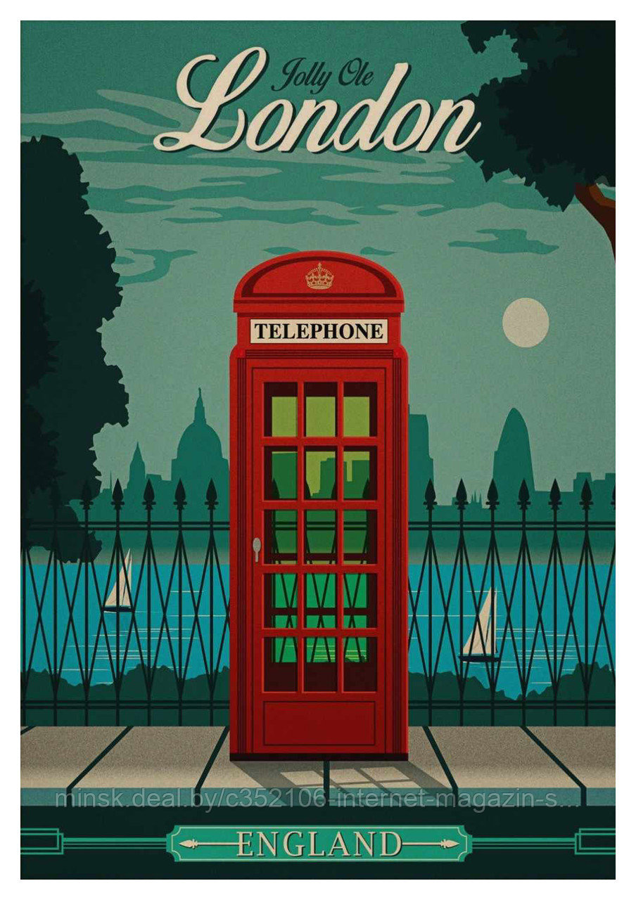 Ретро постер (плакат) "Лондон" на стену для интерьера. Любые размеры В пластиковой рамке (белая) - фото 2 - id-p123684036