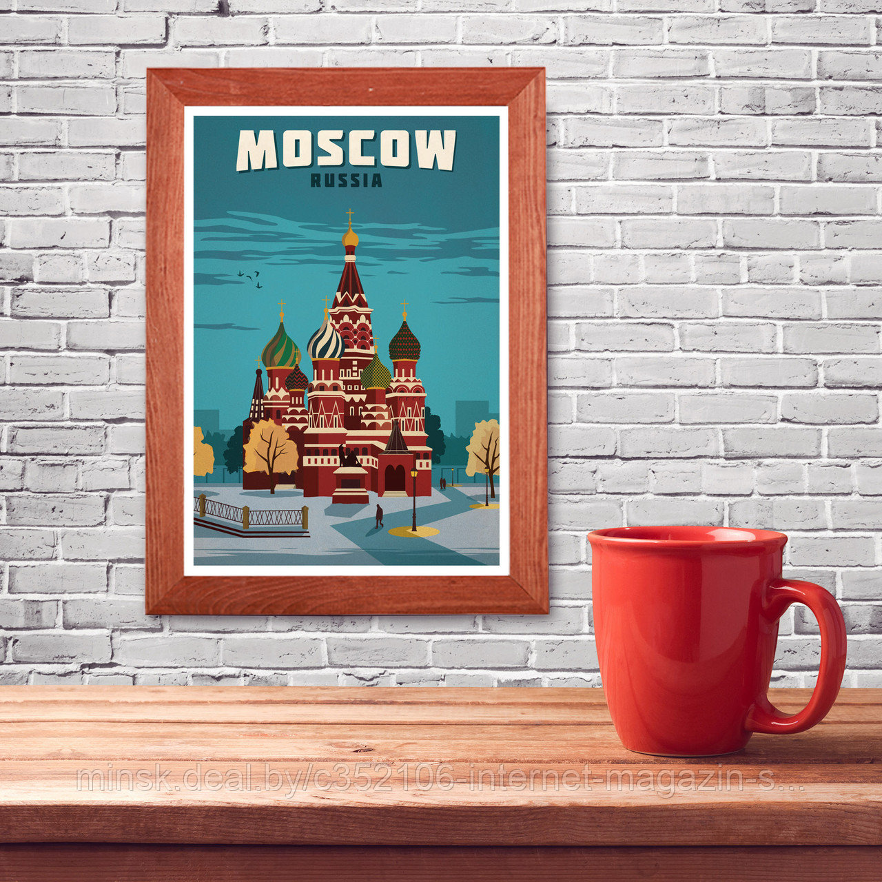 Ретро постер (плакат) "Москва" на стену для интерьера. Любые размеры В деревянной рамке (цвет орех) - фото 1 - id-p123685511