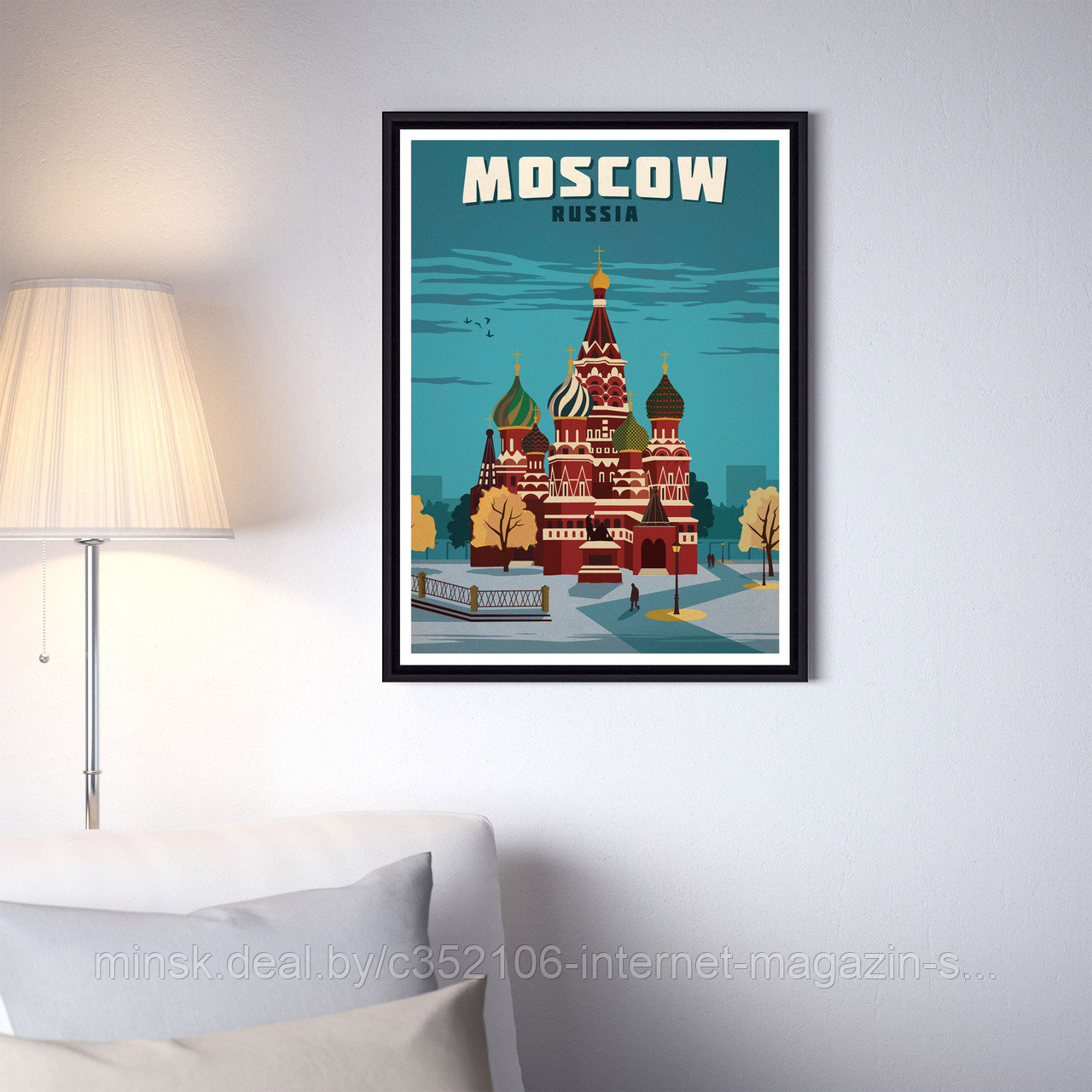 Ретро постер (плакат) "Москва" на стену для интерьера. Любые размеры В пластиковой рамке (черная) - фото 1 - id-p123685513