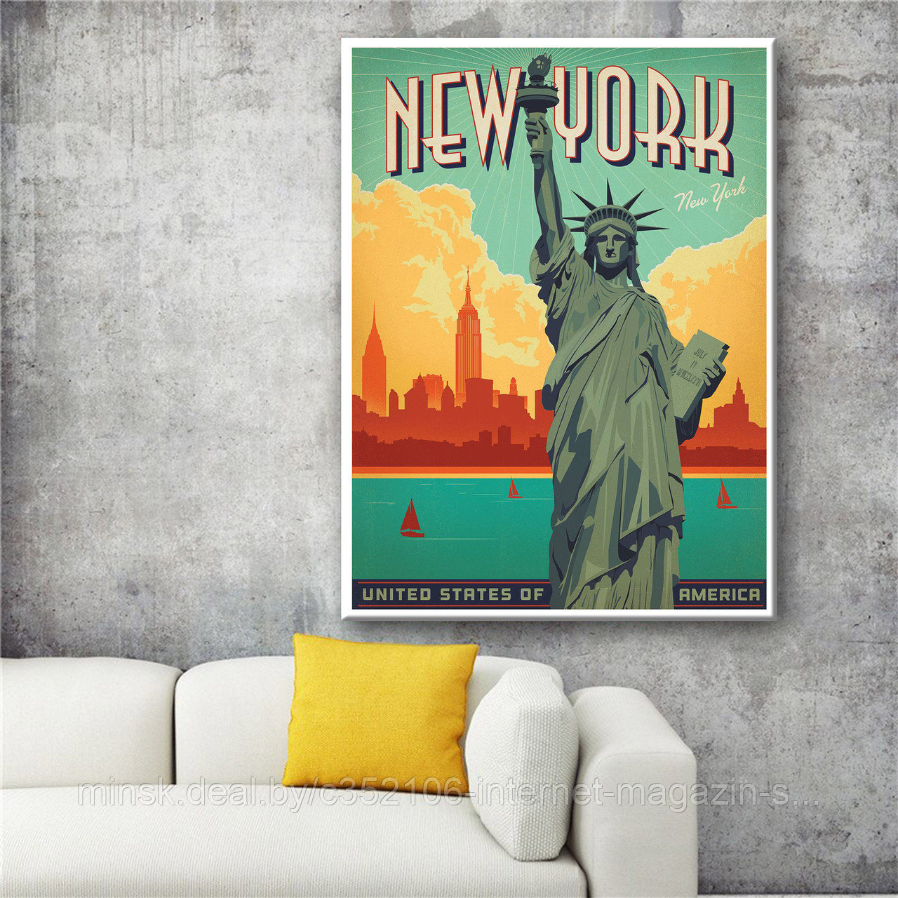 Ретро постер (плакат) "Нью Йорк" на стену для интерьера. Любые размеры На холсте с подрамником - фото 1 - id-p123685970