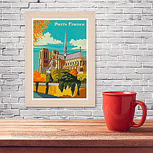 Ретро постер (плакат) "Париж" на стену для интерьера. Любые размеры В деревянной рамке (цвет сосна)