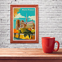 Ретро постер (плакат) "Париж" на стену для интерьера. Любые размеры В деревянной рамке (цвет орех)