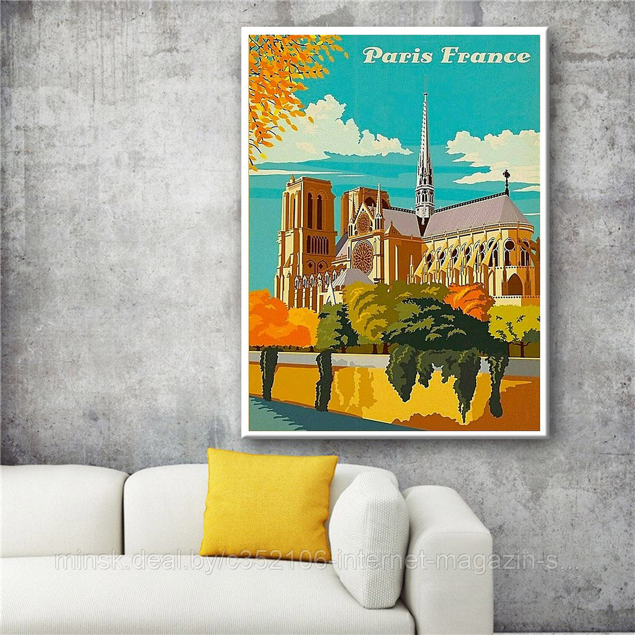 Ретро постер (плакат) "Париж" на стену для интерьера. Любые размеры На холсте с подрамником