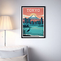 Ретро постер (плакат) "Токио" на стену для интерьера. Любые размеры В пластиковой рамке (черная)