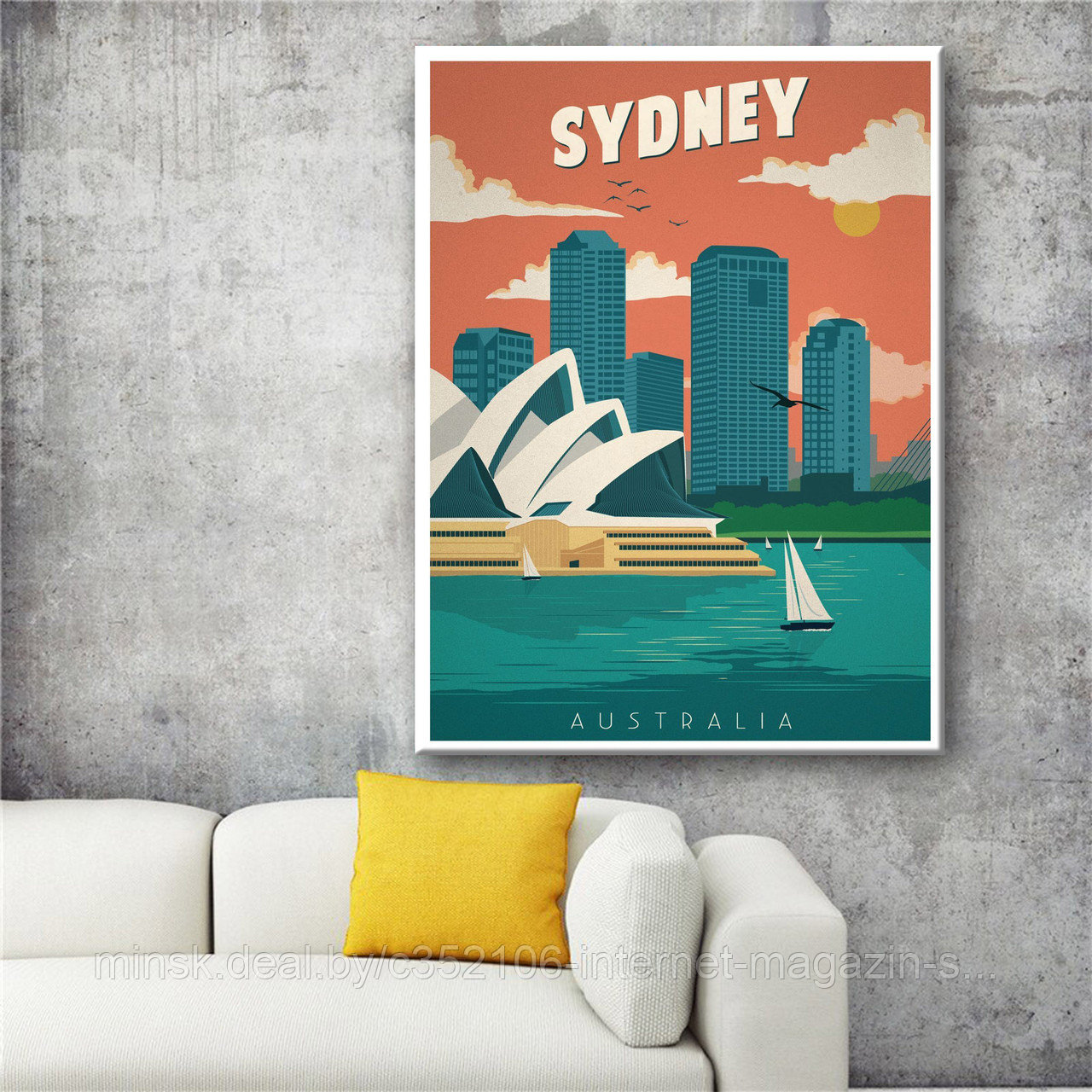 Ретро постер (плакат) "Сидней" на стену для интерьера. Любые размеры На холсте с подрамником