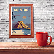 Ретро постер (плакат) "Мехико" В деревянной рамке (цвет орех)