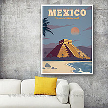 Ретро постер (плакат) "Мехико" На холсте с подрамником