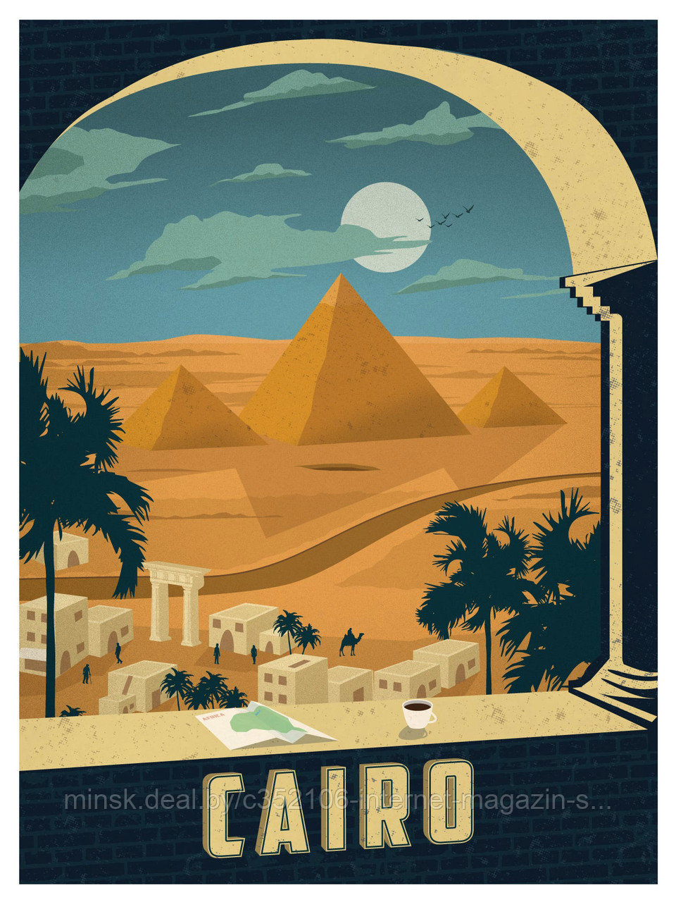 Ретро постер (плакат) "Каир" В деревянной рамке (цвет сосна) - фото 2 - id-p123692094