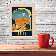 Ретро постер (плакат) "Каир" В деревянной рамке (цвет сосна)