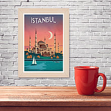Ретро постер (плакат) "Стамбул" В деревянной рамке (цвет сосна)