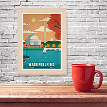 Ретро постер (плакат) "Вашингтон" В деревянной рамке (цвет сосна)
