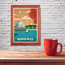 Ретро постер (плакат) "Вашингтон" В деревянной рамке (цвет орех)
