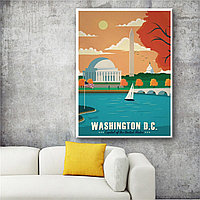 Ретро постер (плакат) "Вашингтон" На холсте с подрамником