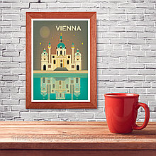 Ретро постер (плакат) "Вена" В деревянной рамке (цвет орех)