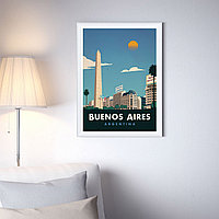 Ретро постер (плакат) "Буэнос Айрес" В пластиковой рамке (белая)