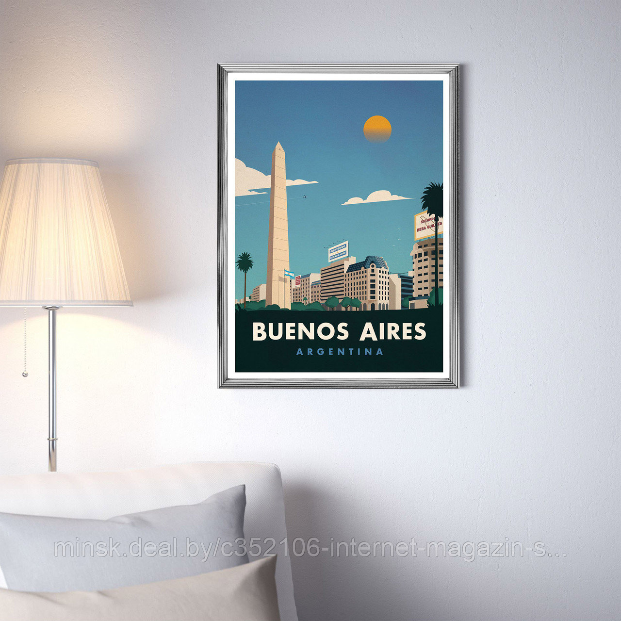 Ретро постер (плакат) "Буэнос Айрес" В пластиковой рамке (серебряная)