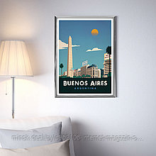 Ретро постер (плакат) "Буэнос Айрес" В пластиковой рамке (серебряная)