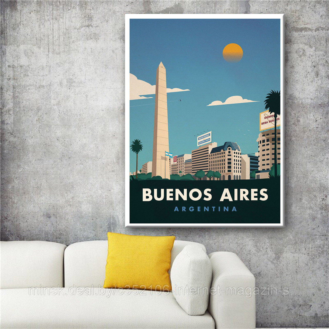 Ретро постер (плакат) "Буэнос Айрес" На холсте с подрамником