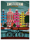 Ретро постер (плакат) "Амстердам" В пластиковой рамке (белая), фото 2