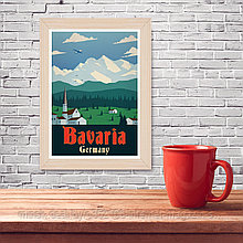 Ретро постер (плакат) "Бавария" В деревянной рамке (цвет сосна)