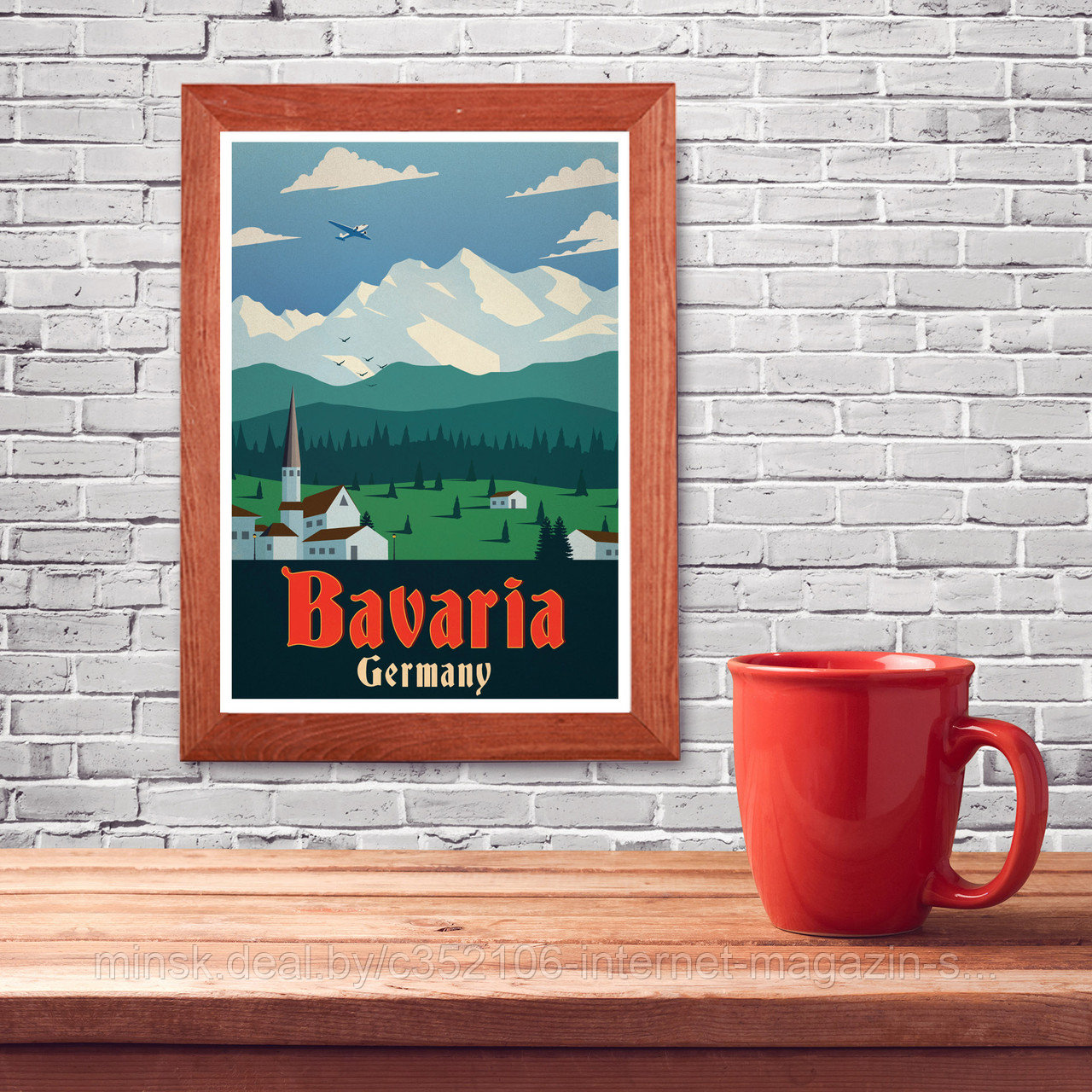 Ретро постер (плакат) "Бавария" В деревянной рамке (цвет орех)
